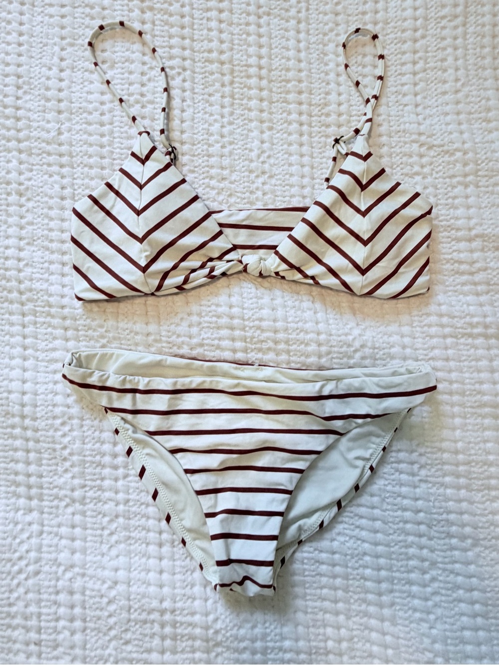 O’Neill Karmen Striped Knot Front Top & Cheeky Bottoms Set in Coconut Shell - Sm